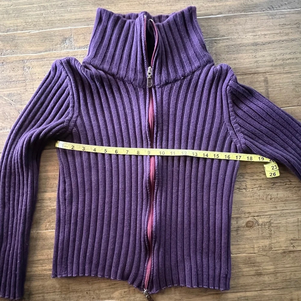 Purple Ribbed Zip Up Cardigan - Picture 8 of 11